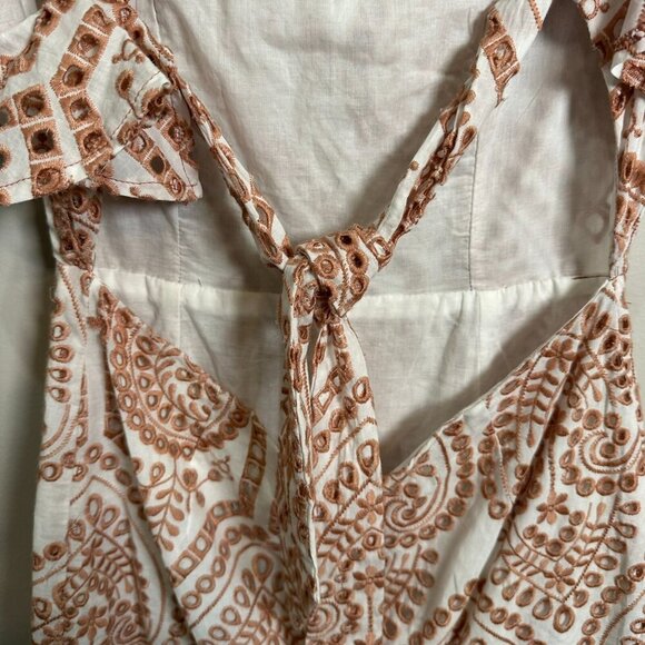 Bardot Eliza Eyelet Ruffle Mini Dress Size 6 White Pink Preppy Brunch Cotton NWT - Picture 7 of 13